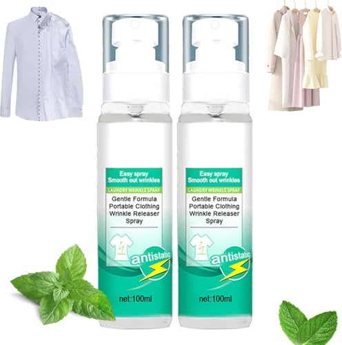 Qklovni Tragbares Kleidungsfalten-Spray, Antistatisches Spray für Kleidung, Kleidungsauffrischungsspray für Reisen (2 Stück)