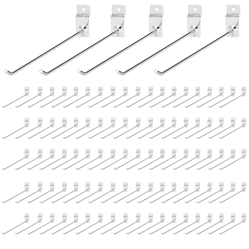 ybaymy Pack of 100 Slat Wall Hooks, 20 cm Tool Wall Display Hooks, Perforated Wall Hooks, Pegboard Hooks, Slat Wall Hangers, Metal Slatwall Hooks for Supermarket Shelves, Garages, Workshop