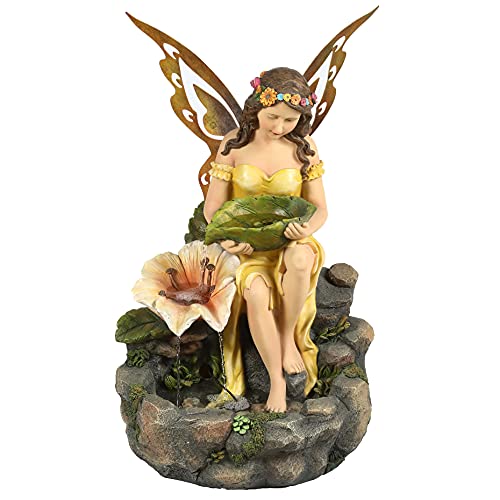 Luxenhome 27" Resin Garden Fountain, 3 Tired Fairy And Flower Outdoor Fountain With Led Light, Beautiful Fairy Water Fountain, Garden Decorative Fountain For Backyard Courtyard #TOP14