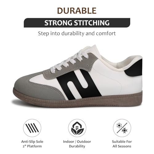 Padgene Women's Classic Retro Gum Sole Fashion Sneakers Casual Tennis Leather Skate Shoes Anti Slip Footwear for Women Walking Trainers3