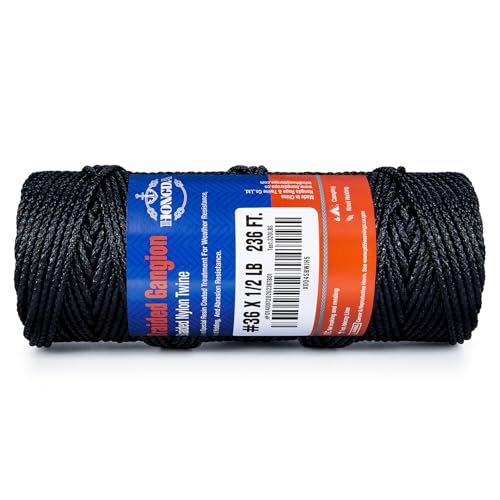 HONGDA Braided Tarred Bank Line Twine, Black Nylon String, 236 Feet #36, 2.2mm for Gardening, Construction, Gear Tying, Jungle Survival, Trotline