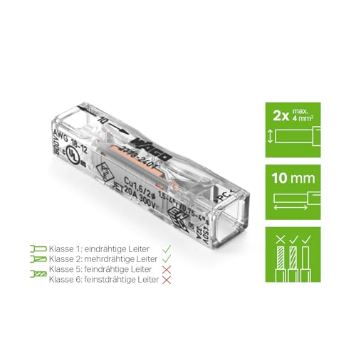 WAGO PUSH WIRE® Inline Splicing Connector for solid and stranded conductors max. 4 mm² transparent (Pack of 100) - Image 2