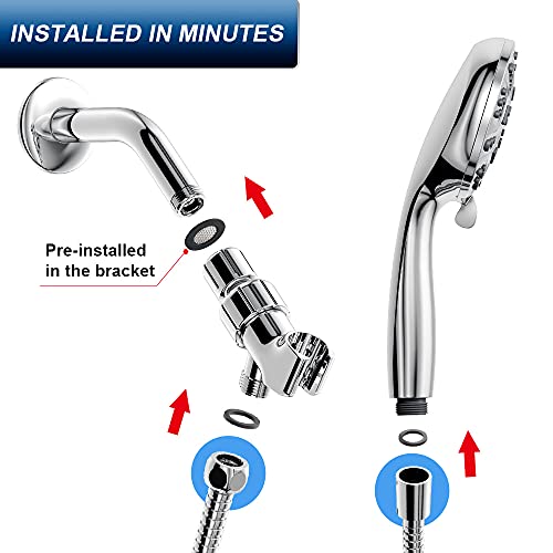 6 Functions Handheld Shower Head Set Hopopro High Pressure Shower Head High Flow Hand Held Showerhead Set with 59 Inch Hose Bracket Teflon Tape Rubber Washers