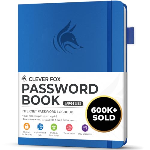 Clever Fox Libro Delle Password, Con Linguette Alfabetiche, Organizer Per Indirizzi Internet, Grande Custode Delle Password Per Gli Accessi Al Sito Web, Colore: Blu Reale-image