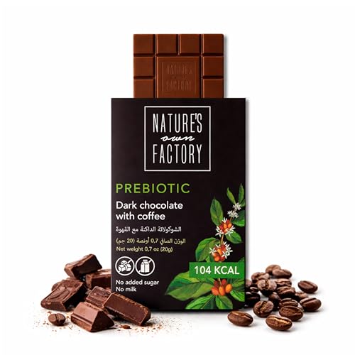 Natures Own Factory Prebiotic Dark Chocolate with Coffee Sugar Free Vegan Chocolate Bar Low Calorie Energy Snack Made in UAE 20g