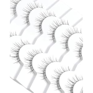 False Eyelashes Natural Look,Wispy C Curl Lashes, Thin Band Eye Lashes, Soft Resuable Strip Lashes, Natural Volume Faux Mink Eyelashes, 7 Pairs 10mm S12
