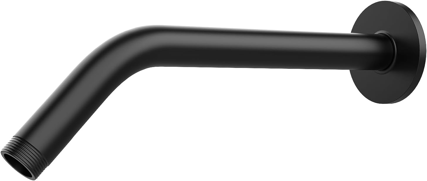Shower Arm with Flange, 10 Inch Matte Black Shower Pipe, Wall Mount Replacement Angle Shower Head Extension Arm for Fixed Shower Head & Handheld Showerhead