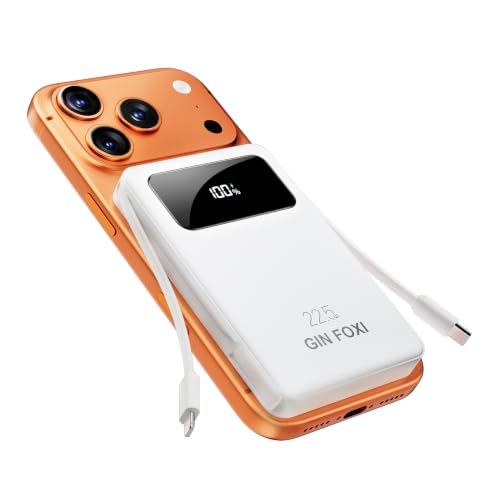 Image of Magnetic Portable Charger,10000mAh Power Bank Built in Cables & LED Display External Battery Pack 22.5W Fast Charging Wireless Travel Powerbank for iPhone 17/16/15/14/13/12 Series/iPad,white