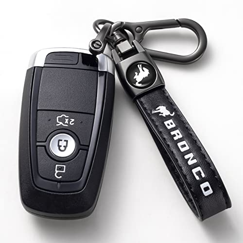 Tsisun Genuine Leather Car Keychain Keyring Accessories Compatible With Bronco Car Key Chain Family Present For Man And Woman（Black） #TOP2