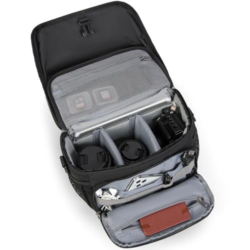 RAINSMORE Camera Bag Professional DSLR/SLR/Mirrorless Camera Case Waterproof Camera Sling Bag Small with Rain Cover&Tripod Holder Black