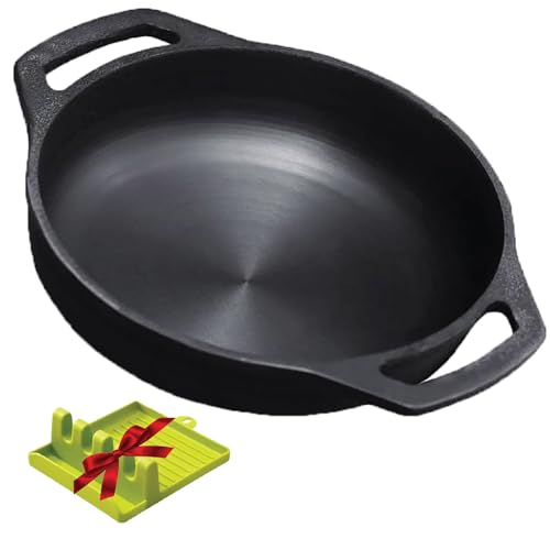 Image of Cast Iron Kadhai 26 cm Pre-Seasoned | Flat Base Iron Kadai for Deep Frying, Sabzi & Curries | Heavy Cast Iron Cookware