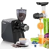Masticating Fruit Vegetable Juicer Machine, 2-In-1 Electric Juicer Grinder 18 Adjustable Settings for Coffee Bean Nut, 250W Quiet Juicing Machine...