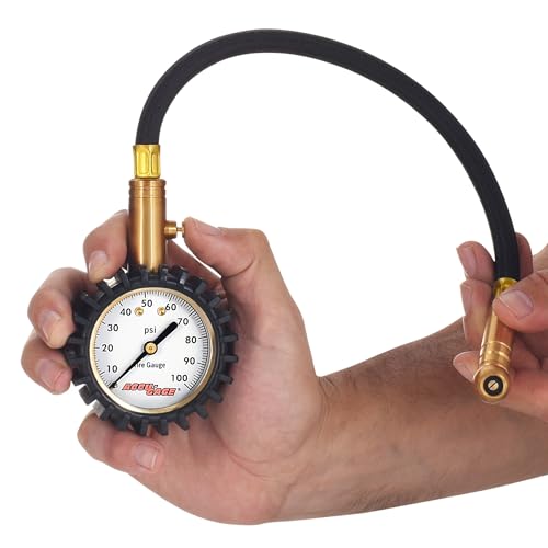 Accu-Gage RH100XA Professional Tire Pressure Gauge with Protective Rubber Guard, Angled Swivel Chuck, 100 PSI