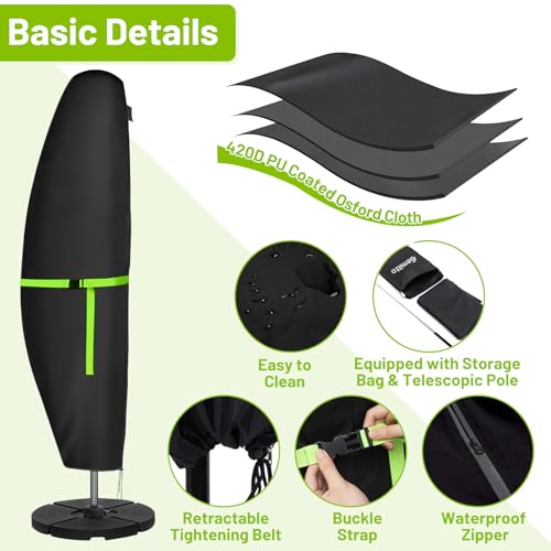 Umbrella Cover, Cantilever Parasol Cover (Black, 280x30x81/46cm(420D)) - Image 2