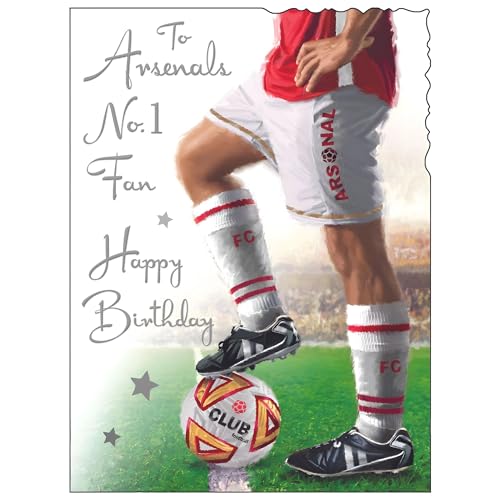 Arsenal Birthday Card - Football Design - No. 1 Fan - Special Finishes and Illustrated Insert Leaf - Made in the UK