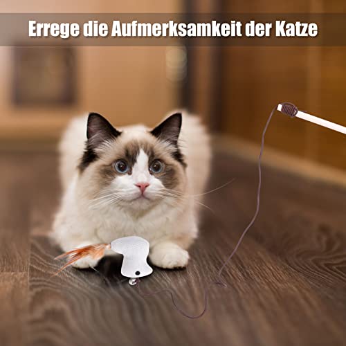 Fanshiontide 4 Stück Katzenspielzeug Feder, Interaktives Katzenangel Katze Spielzeug Katzenspielzeug-Stab mit Maus Fisch Vogel Plüschtier für Katzenbeschäftigung