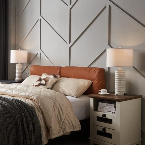 Kyrid 3-Way Dimmable Touch Control 22.5'' Rustic Table Lamp Set Of 2 White Table Lamps With Usb Port And Ac Outlet For Living Room Bedroom(Bulbs Included) #TOP1