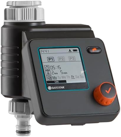 Gardena 1891-20 Irrigation Scheduler Select Automatic Watering and in a Short Time, 3 Programmes for Flexible Irrigation, Water Now Function, Black/Grey/Orange