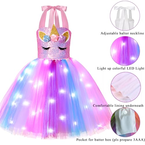 Disfraz de unicornio rosa con luces para niñas 3-4 años miniatura 2