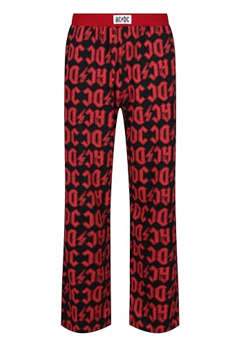 Recovered ACDC Herren-Loungehose – Erwachsene Musikband Distressed Logo Allover-Print Baumwollstoff – Pyjamahose für Loungewear Nachtwäsche, Schwarz , M