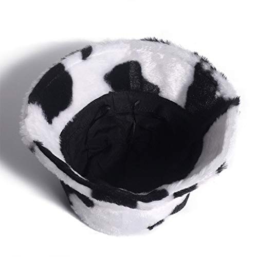 Women's Milk Cow Print Faux Fur Bucket Hat Fluffy Winter Warmer Fisherman Cap Warm Windproof Hat For Women For Girls Black #TOP1