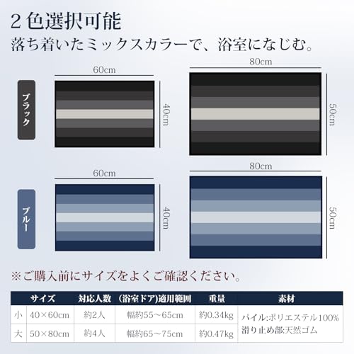 HOMEOUN バスマット 1秒吸水・速乾 梅雨対策【ふわふわ触感】高密度 極太 マイクロファイバー 足拭きマット 洗える 浴室マット 洗濯ネット付き 洗濯可 滑り止め加工 混色 おしゃれ 洗面所 浴室 脱衣場 キッチン 台所 (ブルー, 50×80cm) [2]