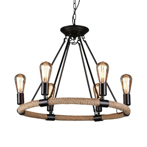 Chandelier industriel de prestige en chanvre et métal noir pour loft moderne
