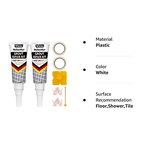 Melanther Grout Filler Tube | 2 Pack Tile Grout Paint For Bathroom Shower Floor, Fast Drying Grout Repair Kit Refresh Filler Tube, Grout Sealer Restore And Renew Grout Line Grout Pen (White) #TOP7