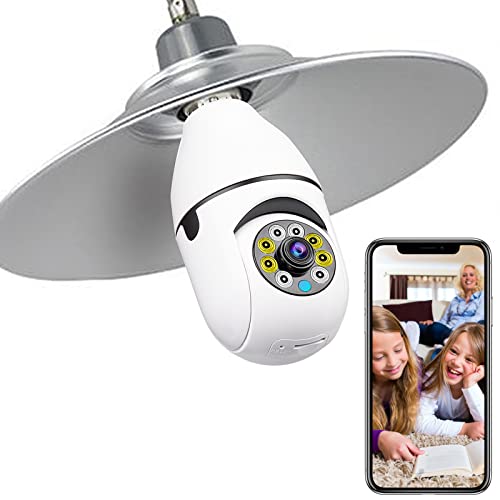 Olujaa Überwachungskamera 1080P, E27 PTZ 360 Degree Light Bulb Security Camera mit 2,4GHz WLAN, Wireless Wifi kamera Dome Glühbirnenkamera für den Innenbereich mit Bewegungserkennung HD Farbnachtsicht Cover