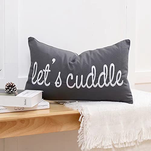 Sunkifover Dark Gray Decorative Lumbar Pillow Covers 12X20 Inches, Soft Solid Rectangular Pillow Cover, Embroidered Rectangle Pillow Case With Let's Cuddle Saying For Bed, Bedroom (Color Grey) #TOP1