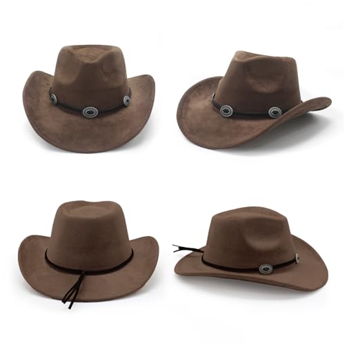 Image of LIDHAY Cowboy Hat for Women and Men Felt Wide Brim Suede Cowboy Cowgirl Hats Felt Cattleman Western Hats