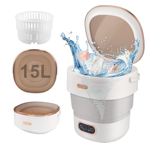 Mini-Waschmaschine, Tragbare Waschmaschine 15 l, 2-in-1-Waschmaschine und Wäschetrockner mit Schleuderkorb, Faltbare Waschmaschine für Unterwäsche, Baby und Kleinwäsche (Grau)