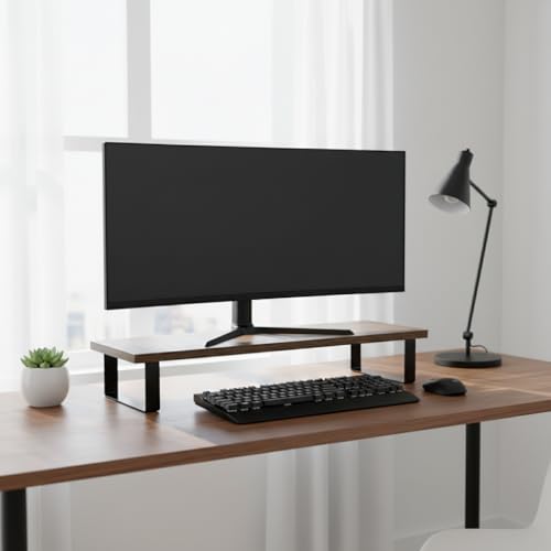 Image of flux Monitor Stand Wooden | Monitor Stand Riser | PC Stand For Desktop Table | Non Slip, Material: Particle Board & Metal Brown
