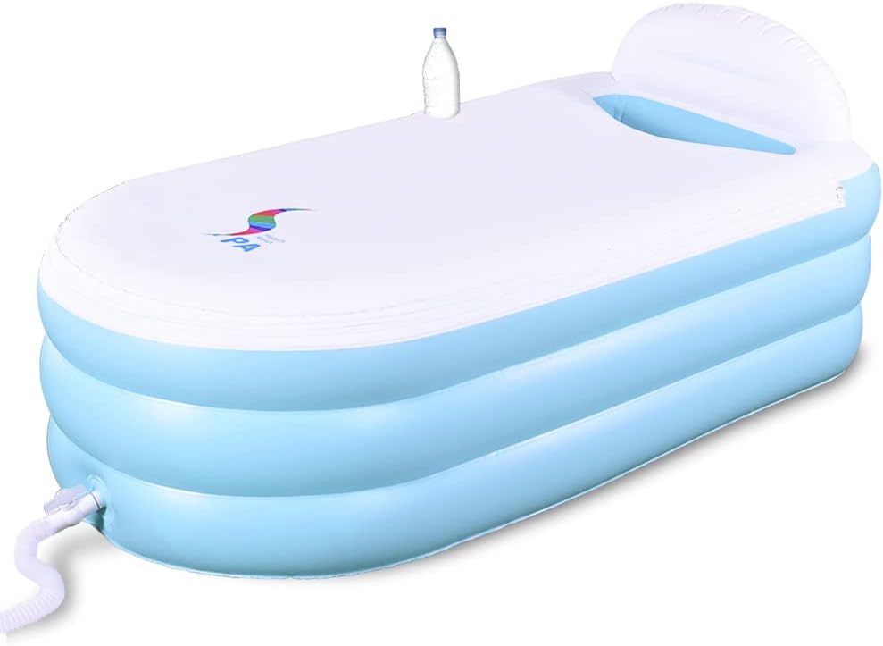 Inflatable Bathtub, Portable Bathtub for Adult, Soaking Bath Tub with Cover & Cushion & Backrest and Cup Holder, Freestanding Bathtub for Home Spa