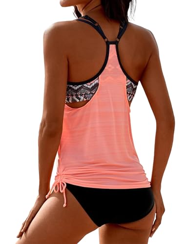 Image of SHESHOW Cowgirl Style Tankini Swimsuits for Women Scoop Neck Ruched Blouson and Bottom 2 Piece Bathing Suits S-XXL