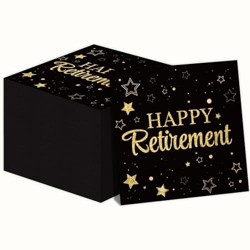 50 Pack Retirement Paper Napkins Retirement Party Decorations Happy Farewell Celebration Graduations Supplies We Will Miss You Napkins for Retired Decor Favors Black Gold Teacher