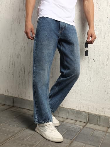 Hubberholme Herren Sommer Baumwolle Relaxed Fit Mid-Rise Jeans, Blau3, 44 – Bild 3
