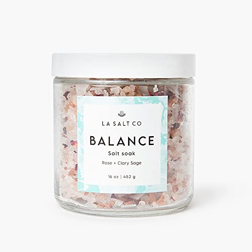 La Salt Co Aromatherapy Bath Salt Soak, Balance | Mineral-Rich Himalayan Pink Salt & Magnesium Chloride | Rose Geranium, Lavender, Clary Sage | Inner Balance, Calm & Relaxation | 16 Oz #TOP17