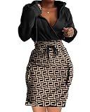 Tomwell Damen Freizeit Kleid mit Gürtel Elegant Rundhals Midi Kleider Blusenkleider Ballkleid Festkleid Frauen Langarm Tasche Wickelkleider Abendkleider Partykleid A Khaki XXL