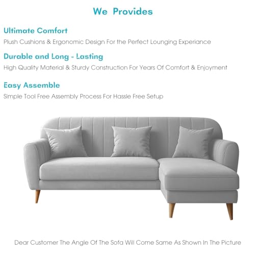 Image of GRAPEWOOD Atticus RHS 4 Seater L Shape Sofa Set for Living Room (Grey Fabric) Premium Fabric Sofa Set
