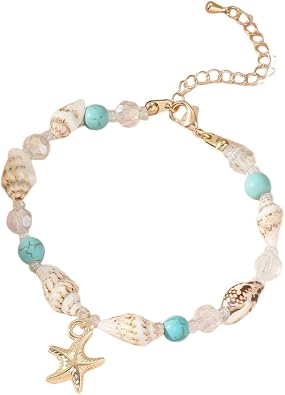 Shell Starfish Bracelet Seahorse Conch Starfish Sea Shell Pearls Charm Stone Bracelet Statement Bohemian Sea Themed Beach Jewelry for Women