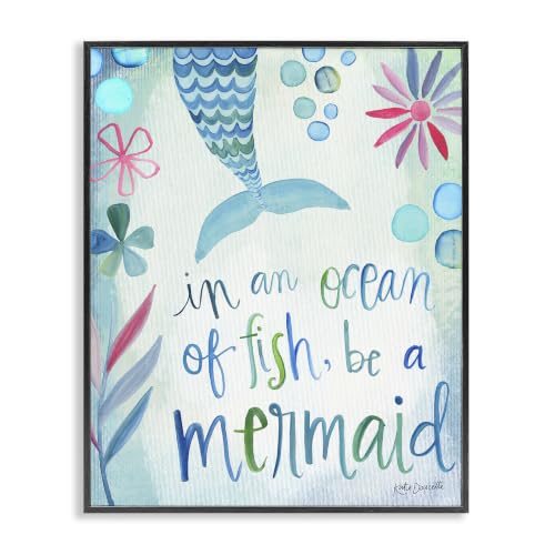 Mermaid Ocean Quote Floral Blossoms, 11 x 14 Inch Framed Giclée Print