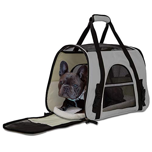 Paws & Pals Airline Approved Pet Carrier - Soft-Sided Carriers for Small Medium Cats and Dogs Air-Plane Travel On-Board Under Seat Carrying Bag with Fleece Bolster Bed for Kitten Cat Puppy Dog Taxi