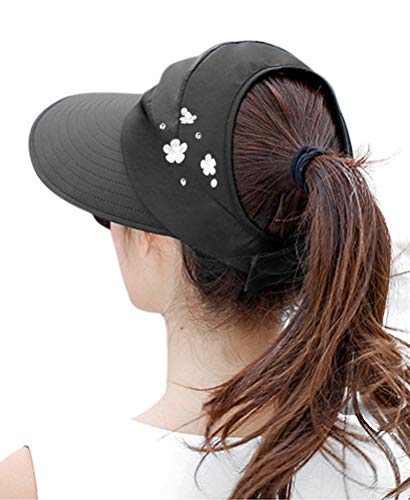 Hindawi Sun Hats For Women Sun Hat Wide Brim Uv Protection Summer Beach Foldable Visor Black #TOP1