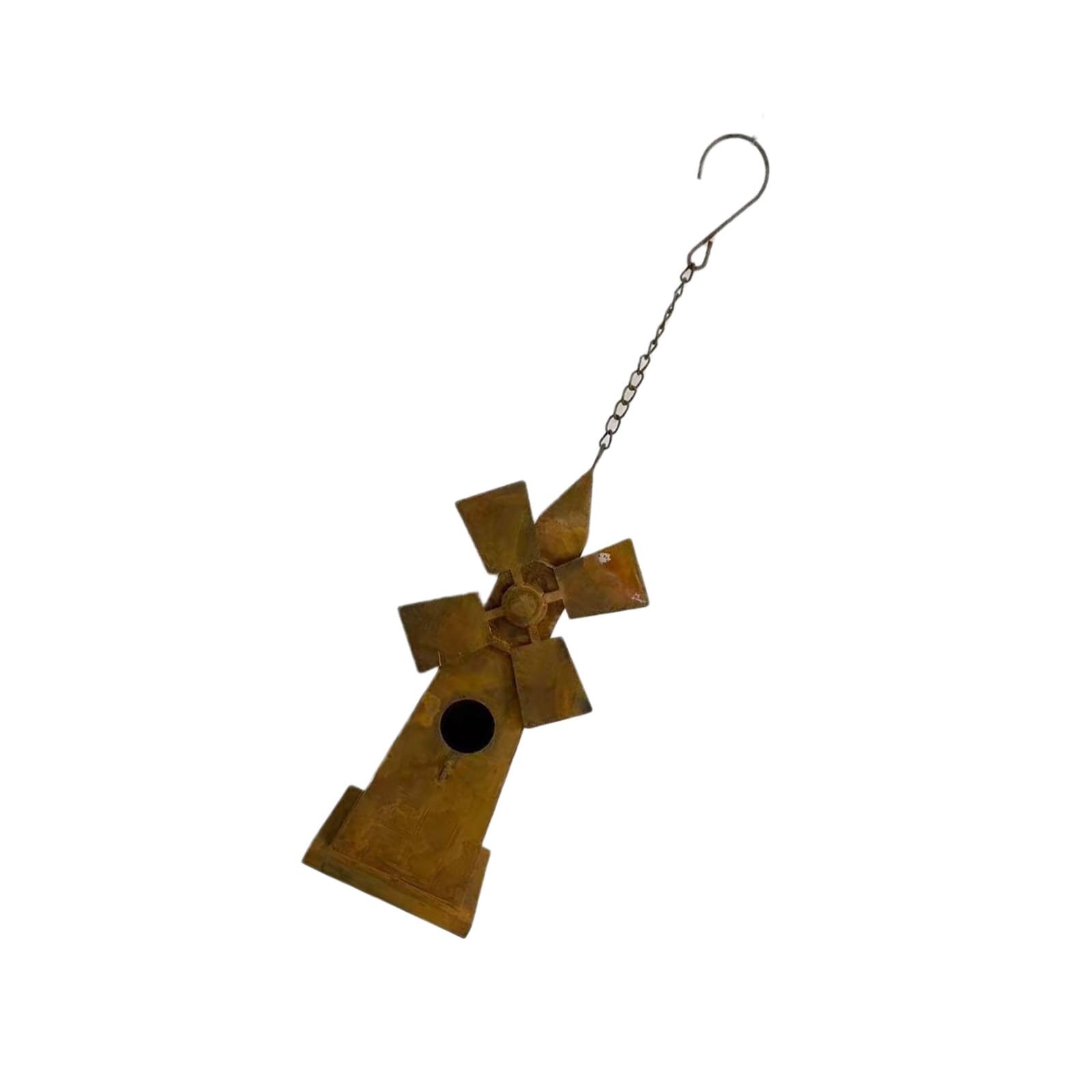 Rusty Iron Windmill Shape Birdhouse Decorative Figurine Hanging Accessory for LawnS and Yard Enhancement Hanging Decoration