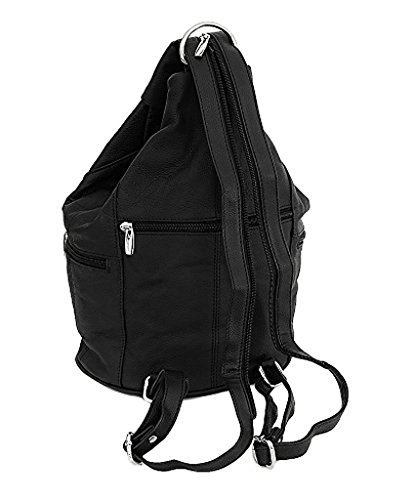 Womens Leather Convertible 7 Pocket Medium Size Tear Drop Sling Backpack Purse Shoulder Bag, Black #TOP6