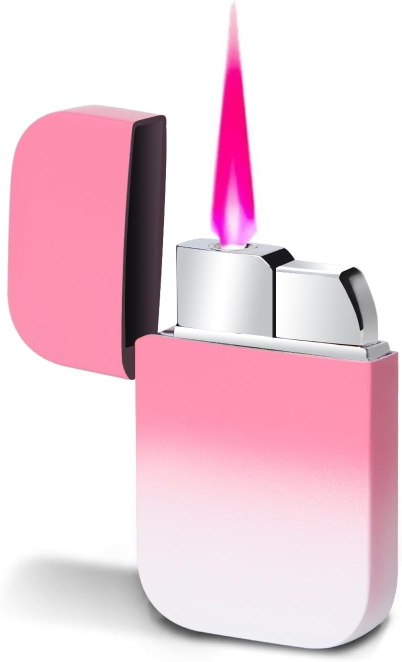 Pink Torch Lighter for Girls Teens Windproof Refillable Butane Pocket Lighter Cute Jet Flame Reusable Torch for Candle BBQ Kitchen Camping Birthday Gift for Women (Butane Not Included) (Pink&White)