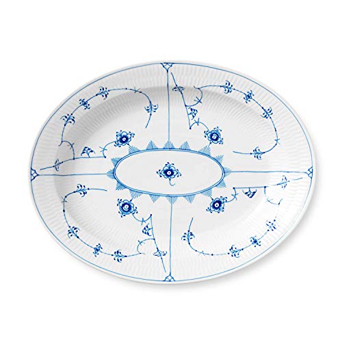 Royal Copenhagen 1017186 Blue Fluted Plain Oval Dish Plate, 14.2 inches (36 cm), Wedding Gift, Gift