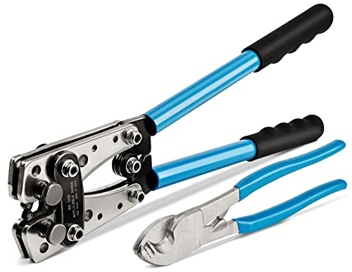 Solsop Herramienta de crimpado de terminales de batería, crimpadora resistente para terminales de anillo de 10, 8, 6, 4, 2, 1/0 AWG, herramienta de crimpado de cable de batería con cortador de cable