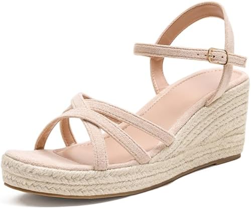 Dressy Open Toe Sandals Platform Wedge Sandals with Cushioned Insole and Ankle Strap Buckle,Strappy Espadrille Wedge Sandals for Women Comfortable Summer